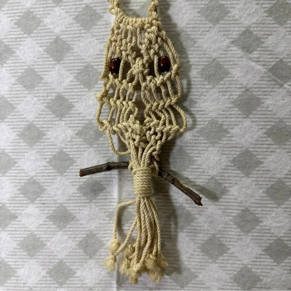 Handmade Jewelry - Boho Chic Macrame Owl Necklace - Vintage Handmade
